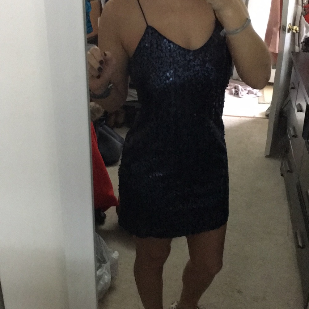 Matted Navy Sequin Dress